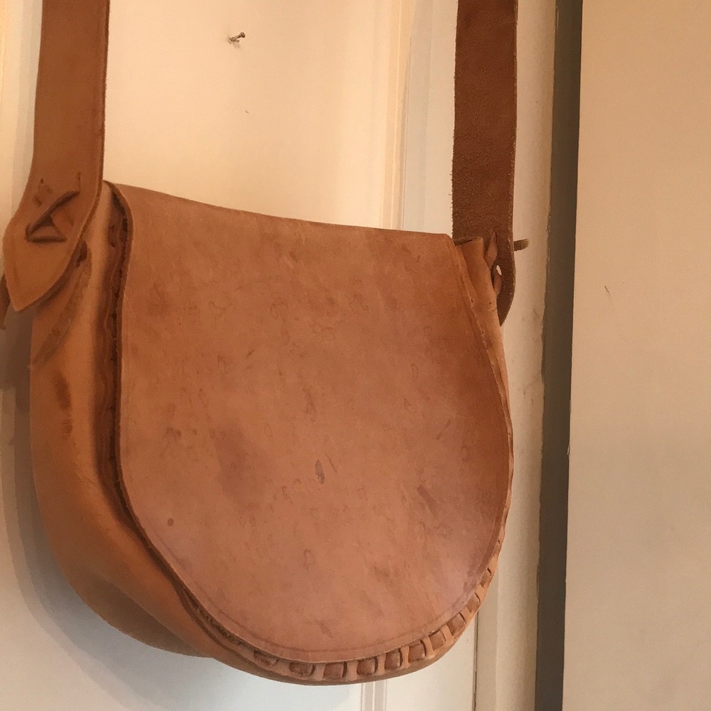 Handmade boho style vintage leather shoulder bag